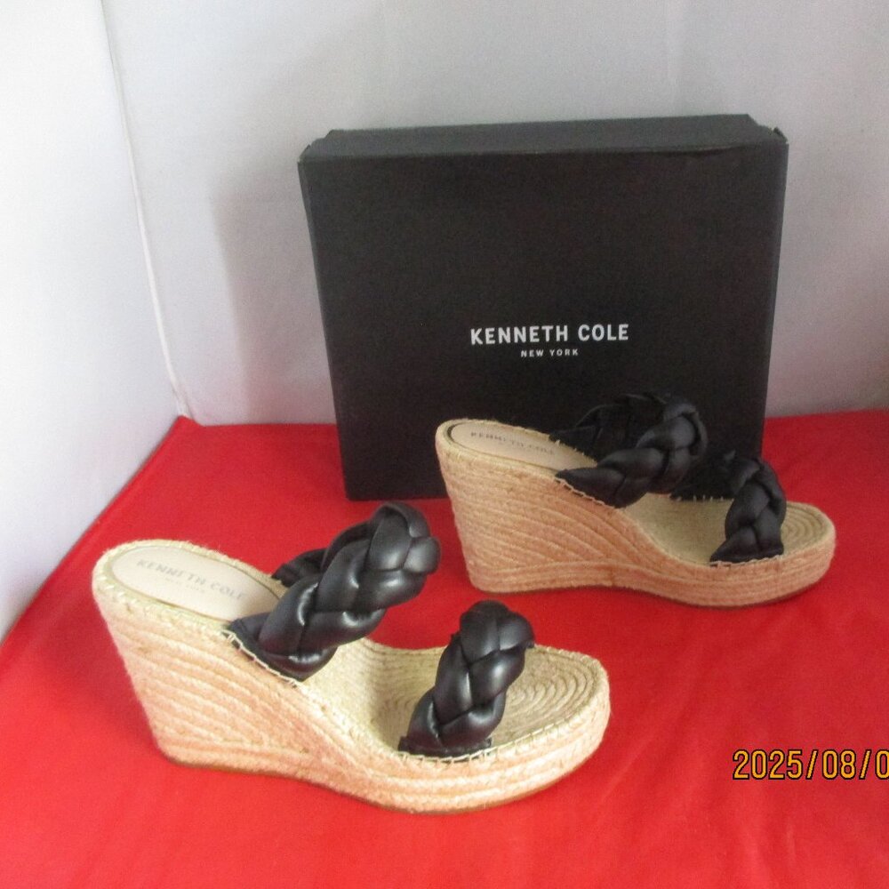 Kenneth Cole New York Olivia Braid Wedge Sandals $125 Size 9 1/2 - Black - 1283